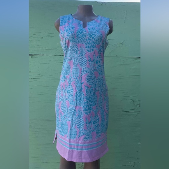 Barbara Erickson Pink and Blue Pineapple Dress - Picture 1 of 6